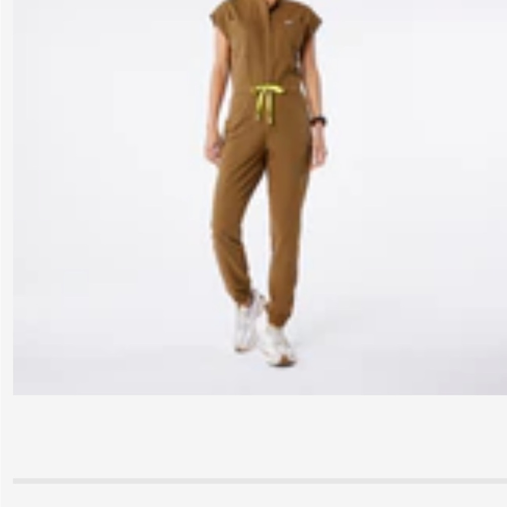 Brown/earth Rafaela cargo scrub Jumpsuit with Neon Accents